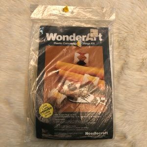 New Vintage Needlecraft Plastic Canvas Napkin Ring Kit Autumn Leaves Brown